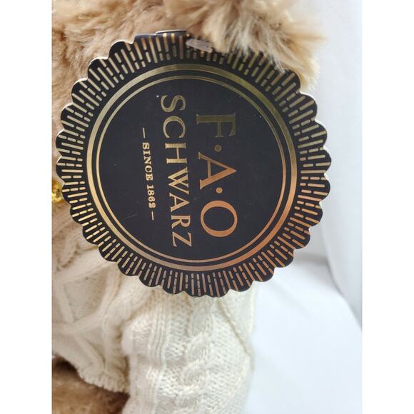 FAO Schwarz Teddy Bear 11" Anniversary Beige Plush 2017 Cardigan Sweater Tag - Picture 8 of 10